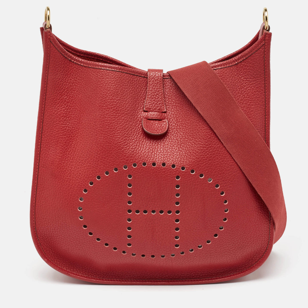 HERMES Rouge Vif Taurillon Clemence Leather Evelyne I GM Bag
