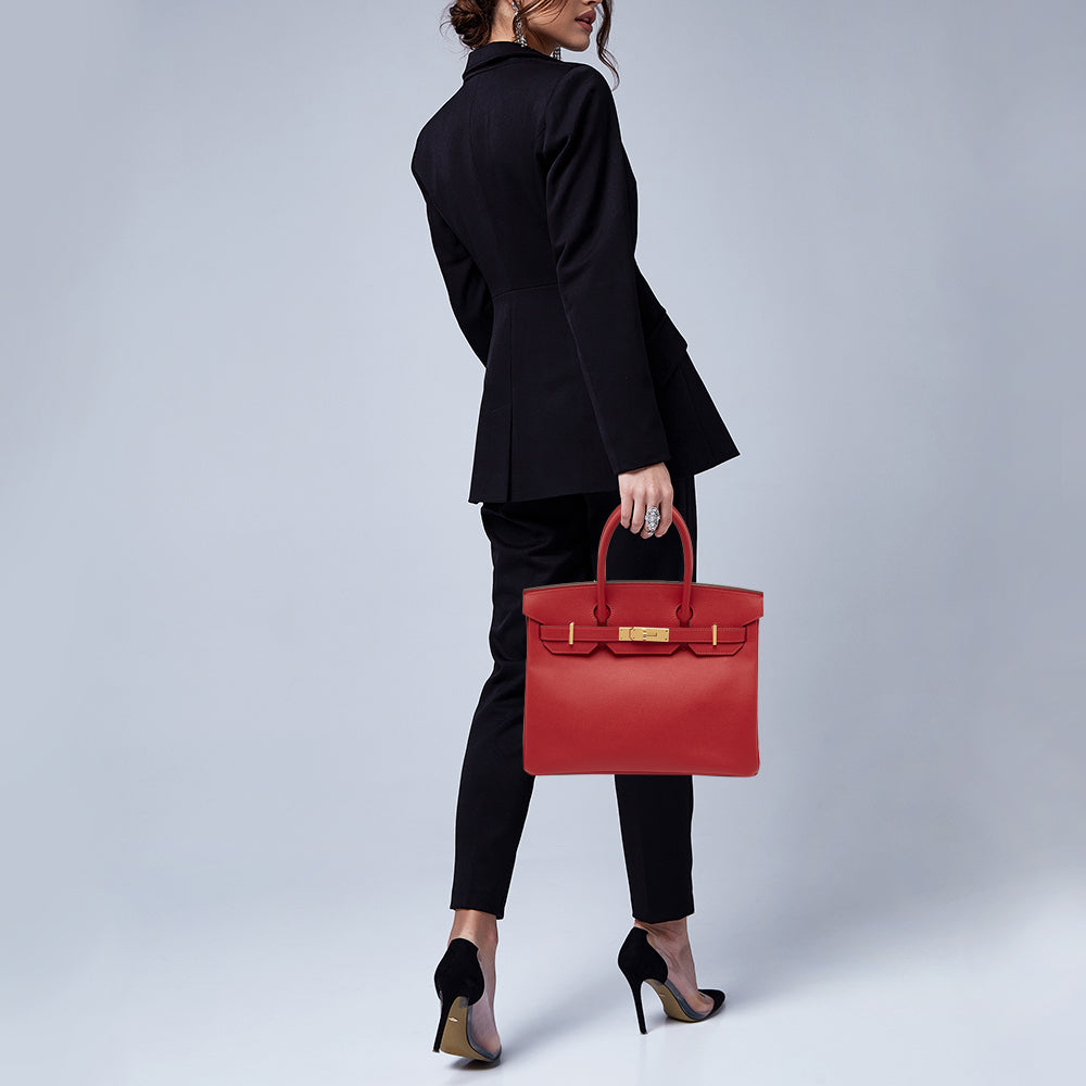 Top quality Hermes  Rouge Casaque Epsom Leather Gold Finish Birkin 30 Bag