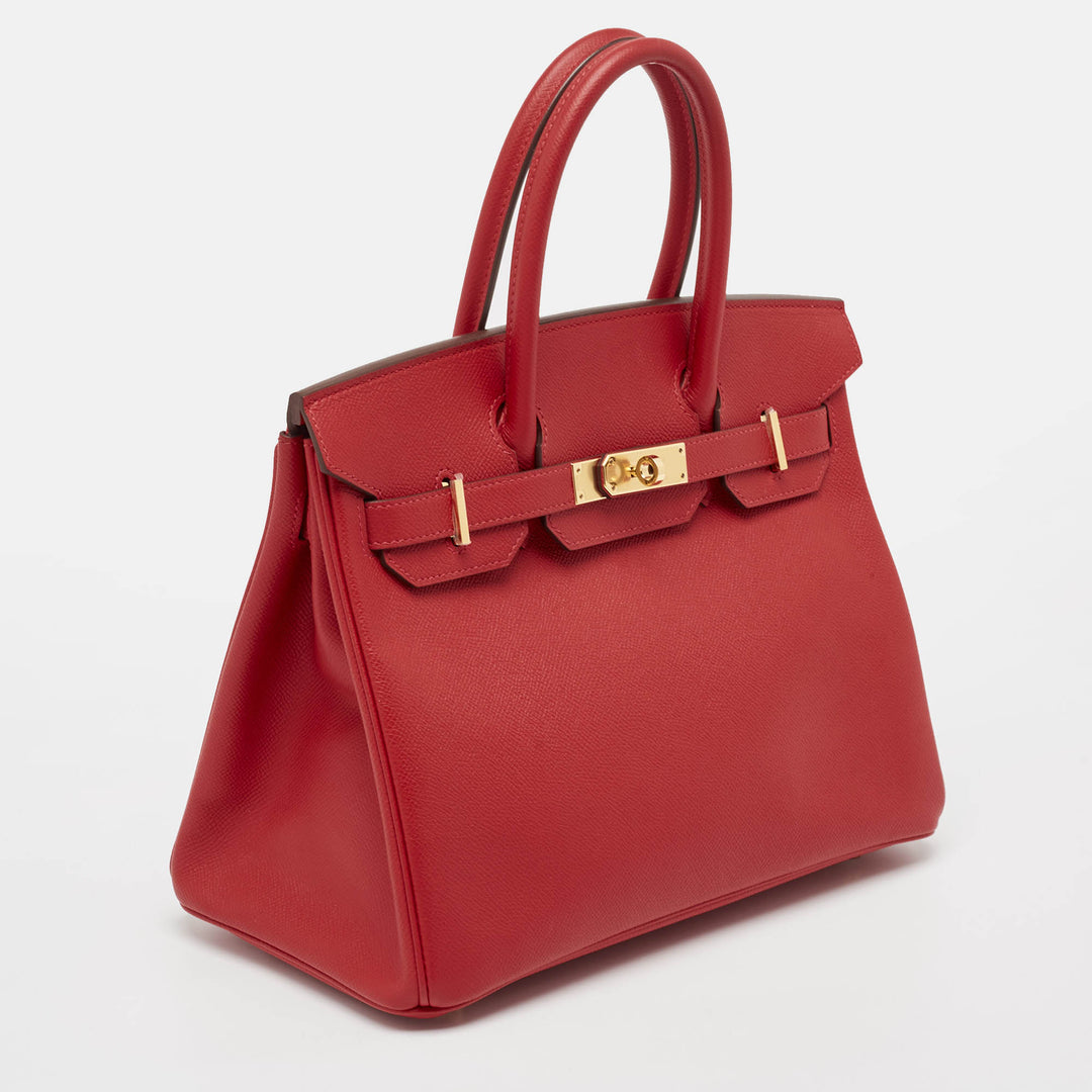 Top quality Hermes  Rouge Casaque Epsom Leather Gold Finish Birkin 30 Bag