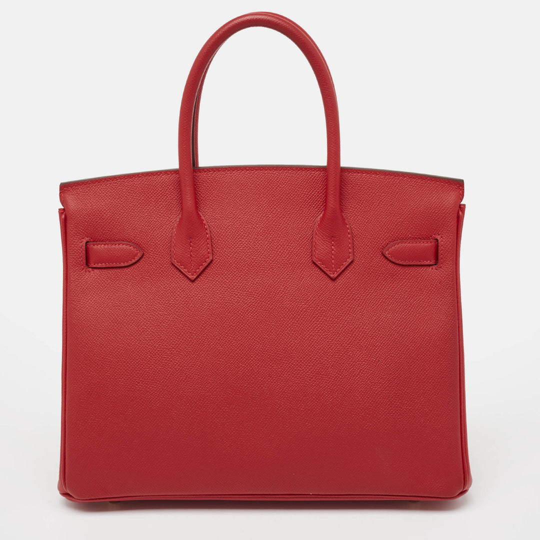 Top quality Hermes  Rouge Casaque Epsom Leather Gold Finish Birkin 30 Bag