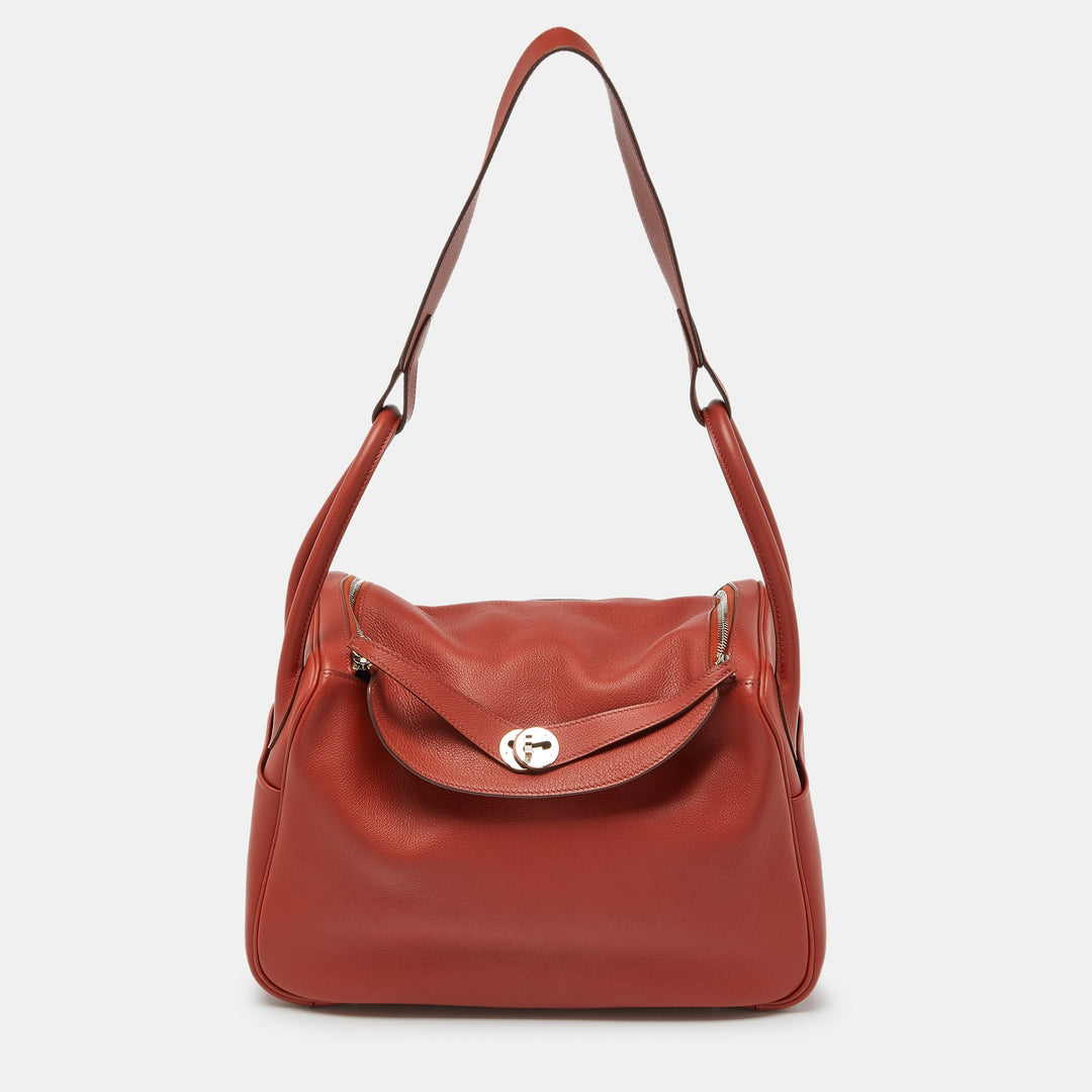 Hermes Cuivre Evercolor Leather Palladium Finish Lindy 34 Bag