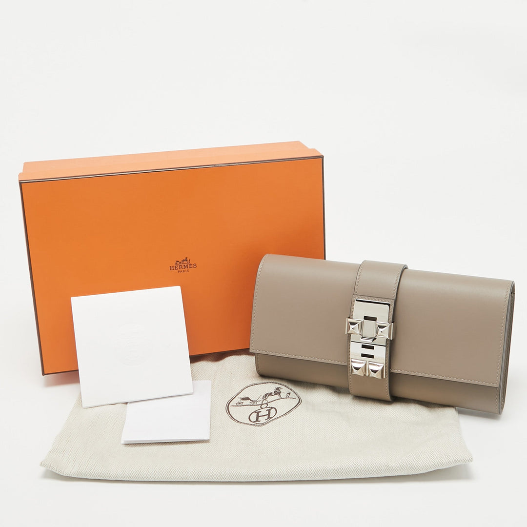 Premium Handmade Hermes Gris Asphalte Swift Leather Medor 23 Clutch
