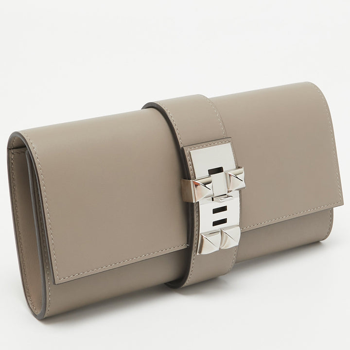 HERMES Gris Asphalte Swift Leather Medor 23 Clutch