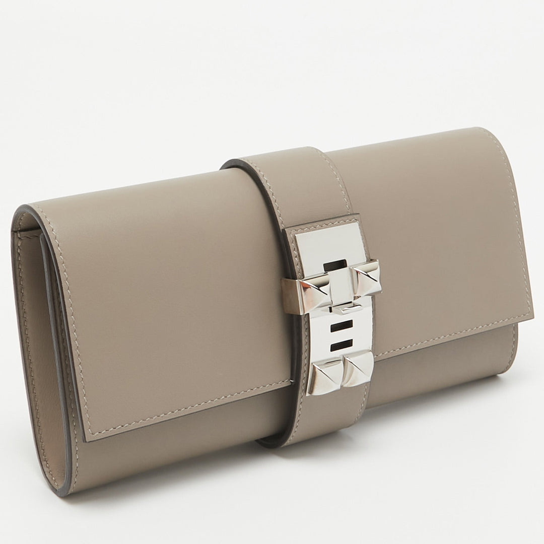 Premium Handmade Hermes Gris Asphalte Swift Leather Medor 23 Clutch