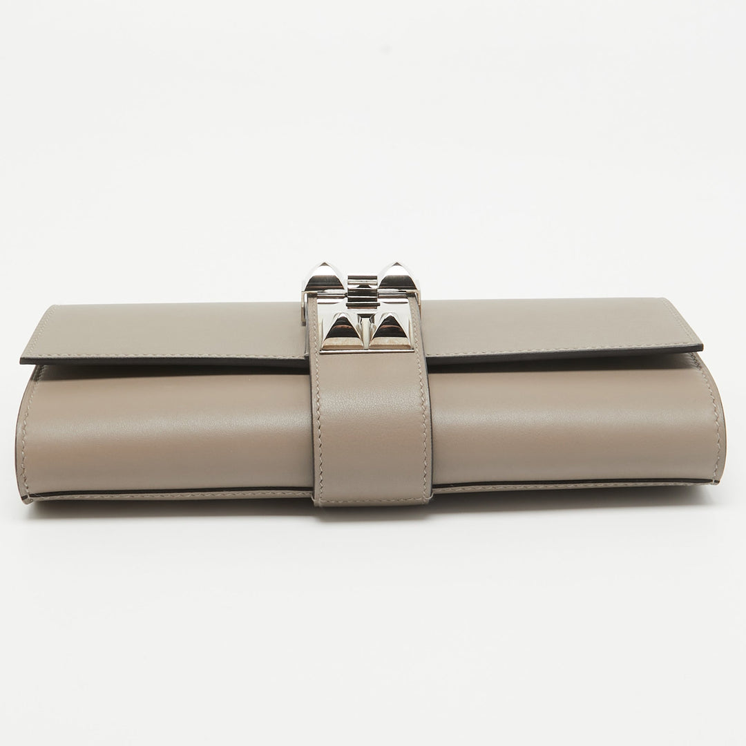 Premium Handmade Hermes Gris Asphalte Swift Leather Medor 23 Clutch