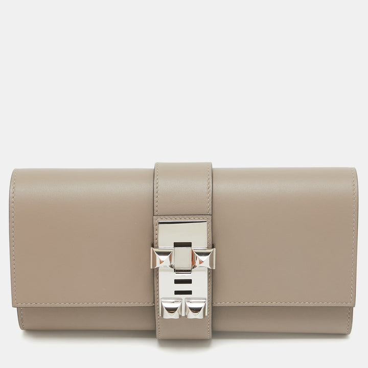 HERMES Gris Asphalte Swift Leather Medor 23 Clutch