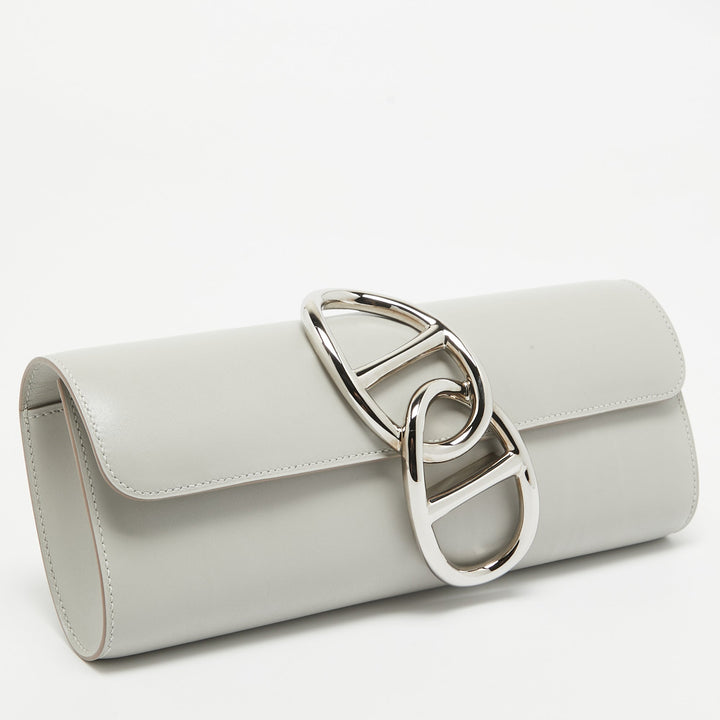 Premium Handmade Hermes  Gris Perle Tadelakt Leather Egee Clutch