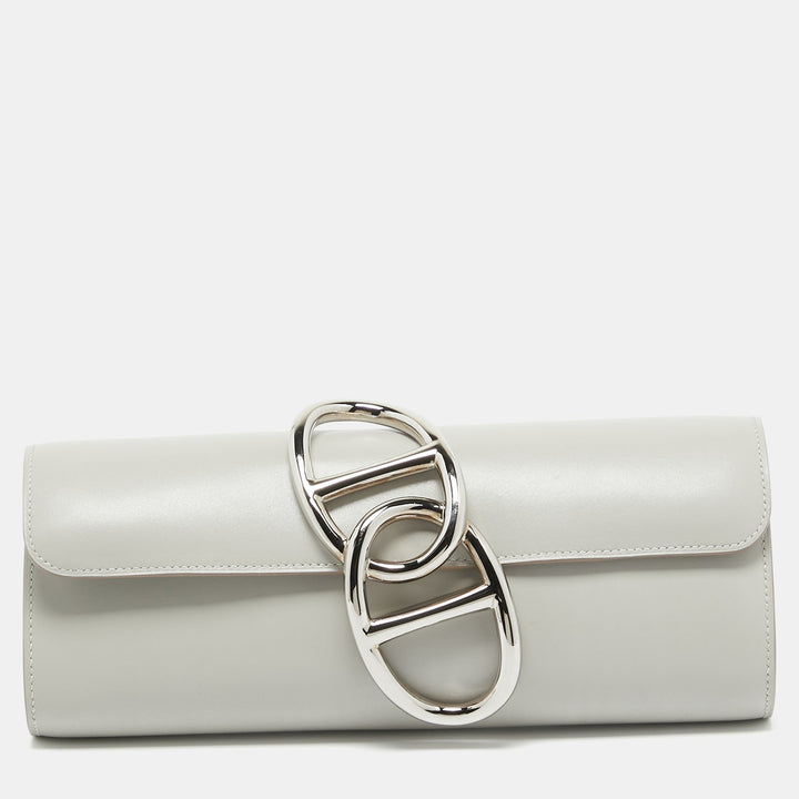 Premium Handmade Hermes  Gris Perle Tadelakt Leather Egee Clutch