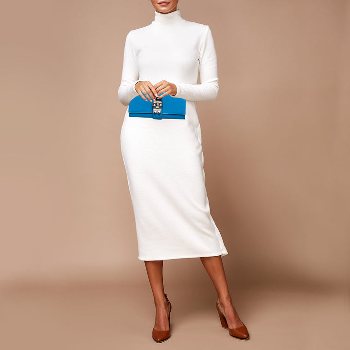 Premium Handmade Hermes Bleu Zanzibar Chevre Mysore Leather Medor 23 Clutch