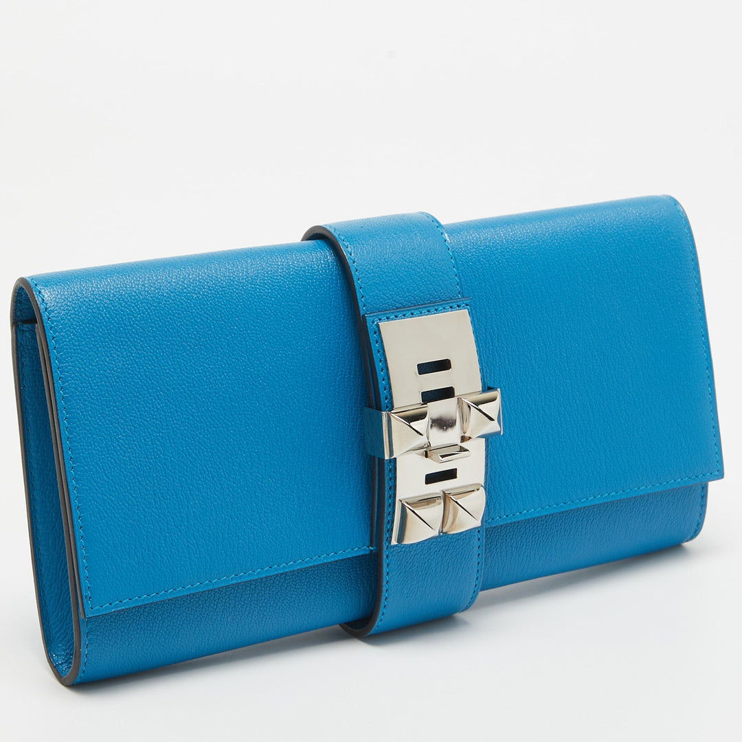 Premium Handmade Hermes Bleu Zanzibar Chevre Mysore Leather Medor 23 Clutch