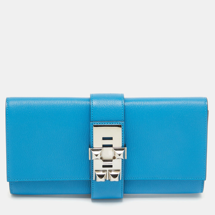 Hermes Bleu Zanzibar Chevre Mysore Leather Medor 23 Clutch