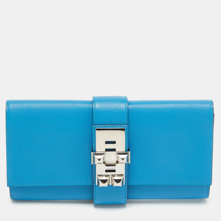 Premium Handmade Hermes Bleu Zanzibar Chevre Mysore Leather Medor 23 Clutch