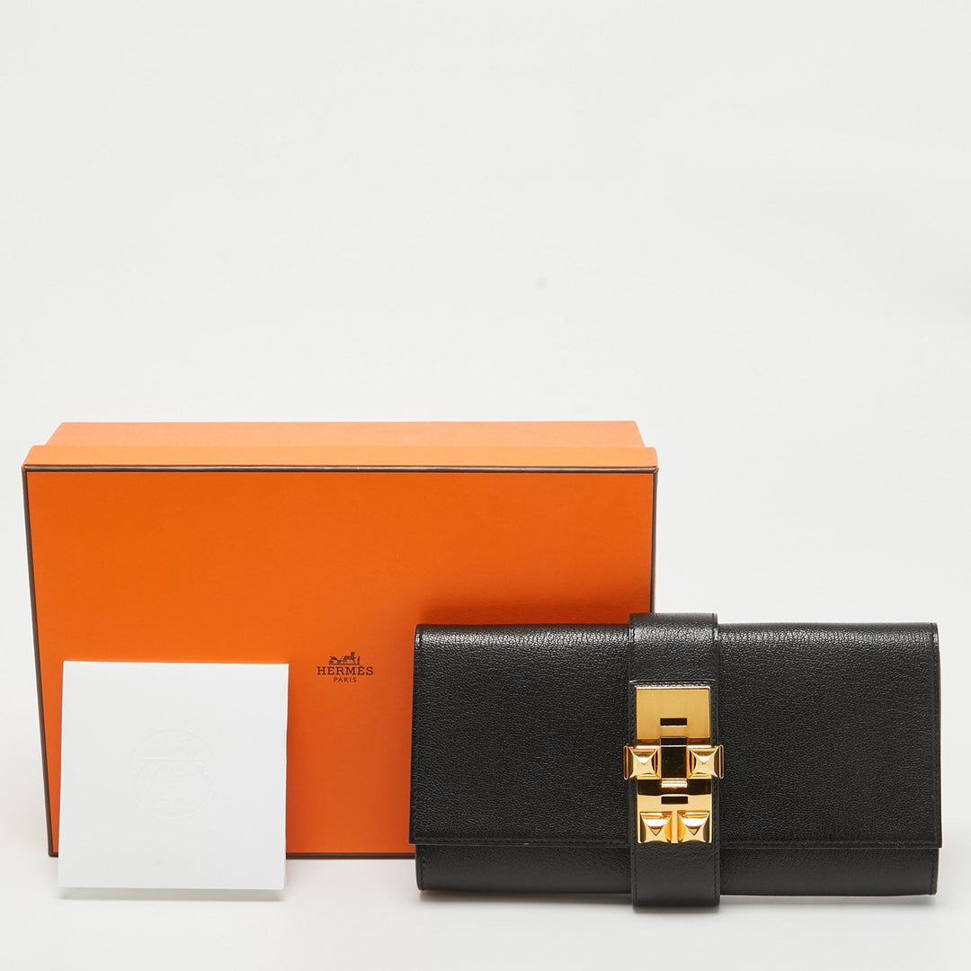 Top quality Hermes Noir Chevre Mysore Leather Medor 23 Clutch