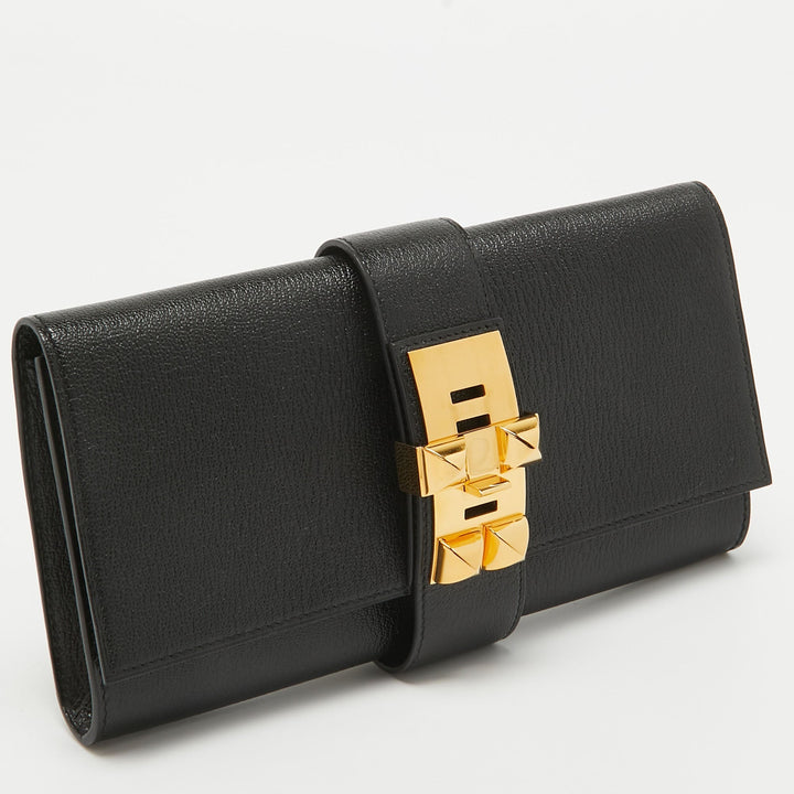 Top quality Hermes Noir Chevre Mysore Leather Medor 23 Clutch