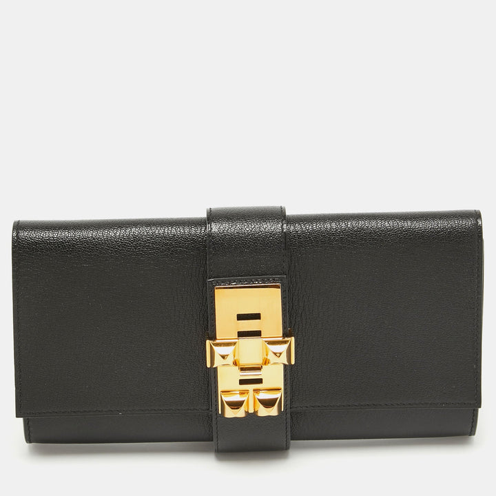 Top quality Hermes Noir Chevre Mysore Leather Medor 23 Clutch