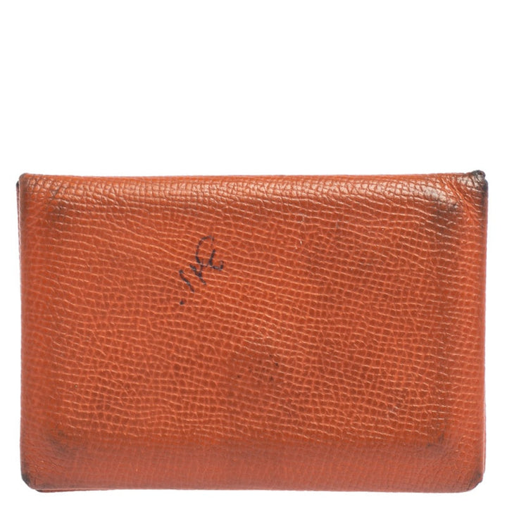 Premium Handmade Hermes  Orange Epsom Leather Calvi Card Holder