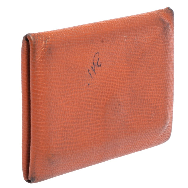 Premium Handmade Hermes  Orange Epsom Leather Calvi Card Holder