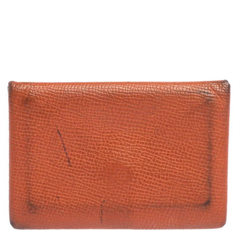 Premium Handmade Hermes  Orange Epsom Leather Calvi Card Holder