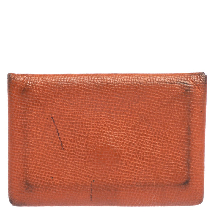 Premium Handmade Hermes  Orange Epsom Leather Calvi Card Holder