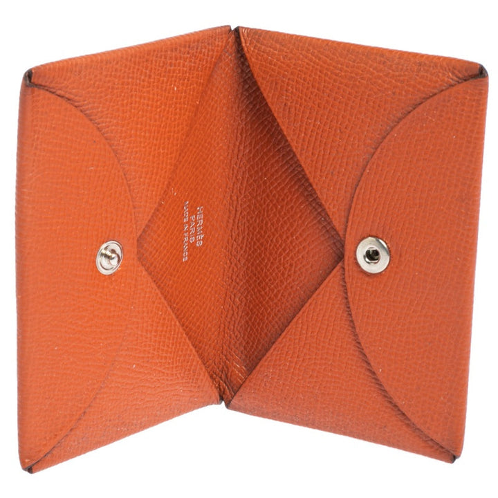 Premium Handmade Hermes  Orange Epsom Leather Calvi Card Holder
