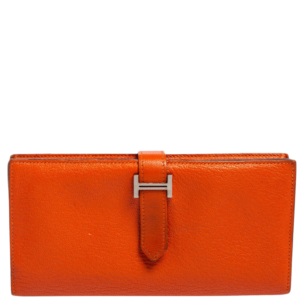 Hermes Feu Mysore Leather Bearn Gusset Wallet