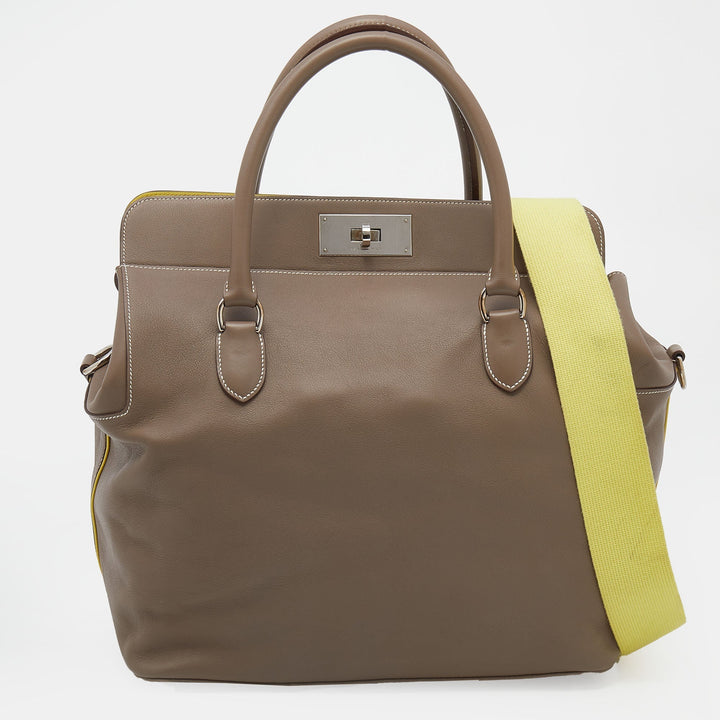 Top quality Hermes Etoupe/Lime Swift Leather Palladium Plated Toolbox 33 Bag
