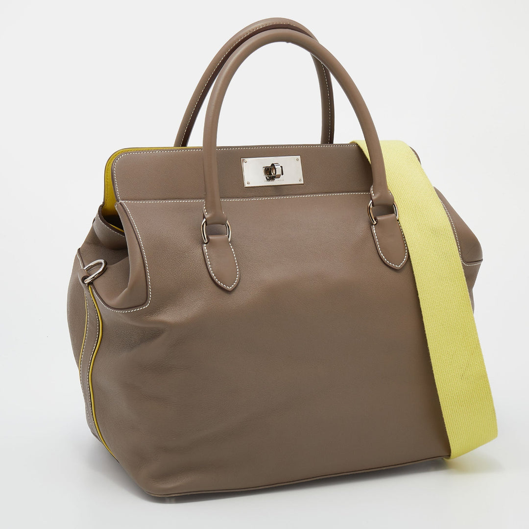 Top quality Hermes Etoupe/Lime Swift Leather Palladium Plated Toolbox 33 Bag