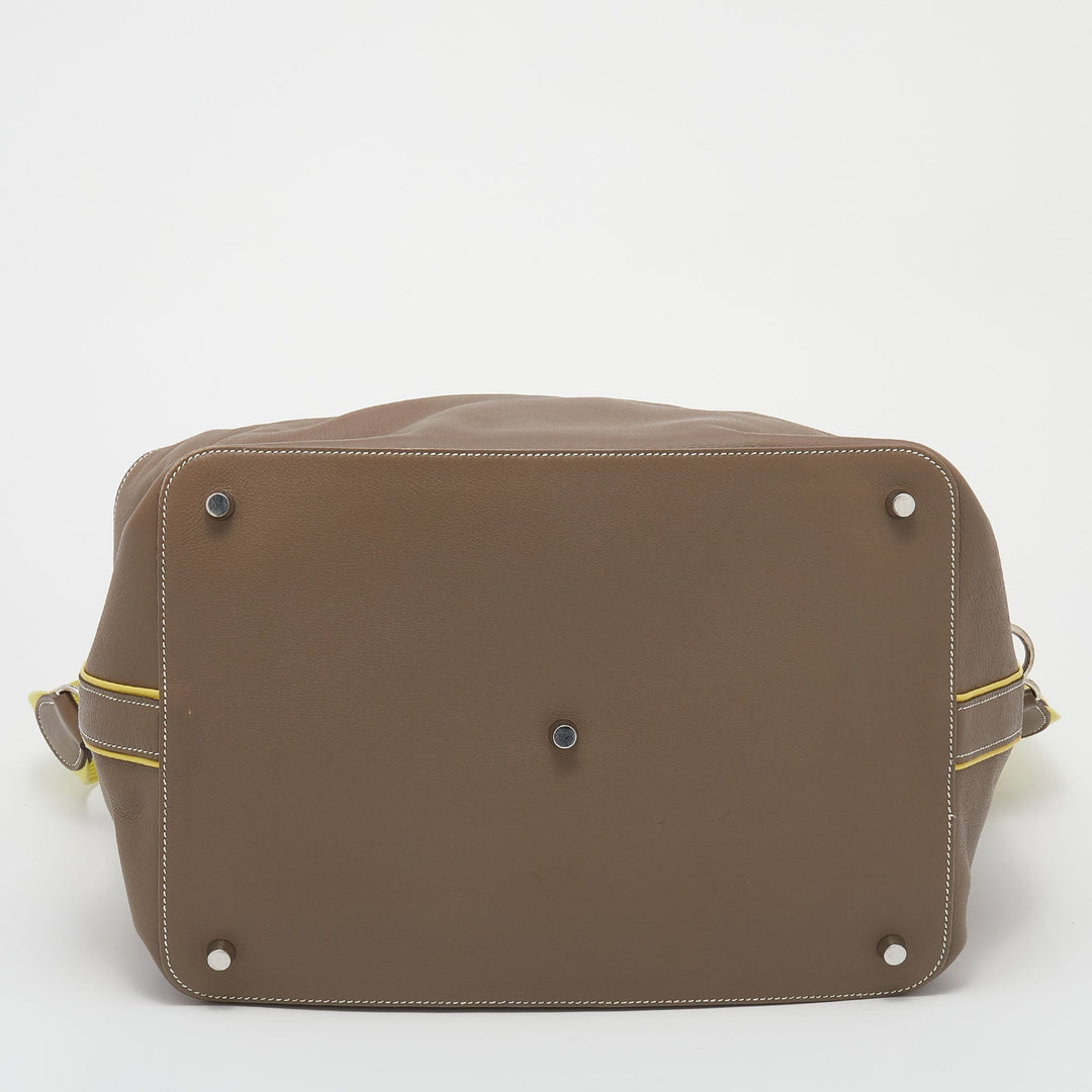 Top quality Hermes Etoupe/Lime Swift Leather Palladium Plated Toolbox 33 Bag