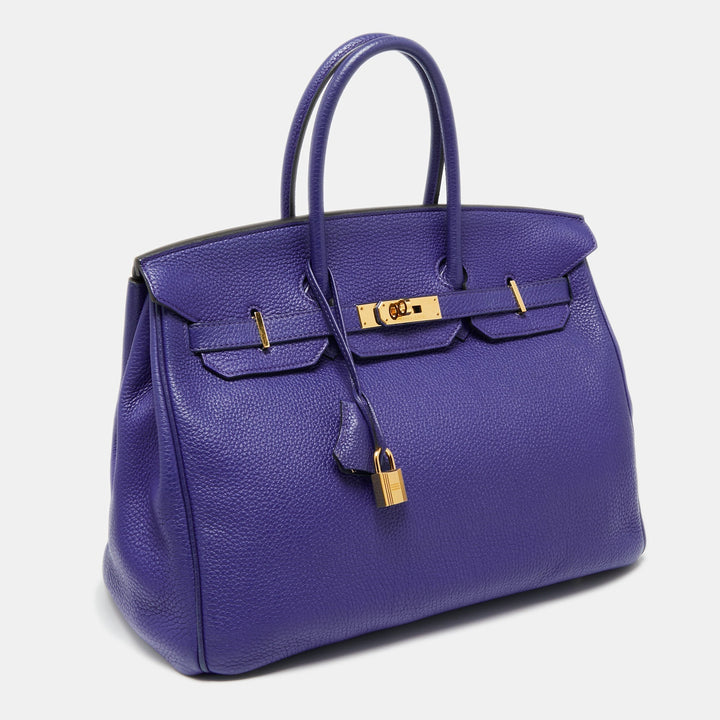 Top quality Hermes Blue Electric Togo Leather Gold Finish Birkin 35 Bag
