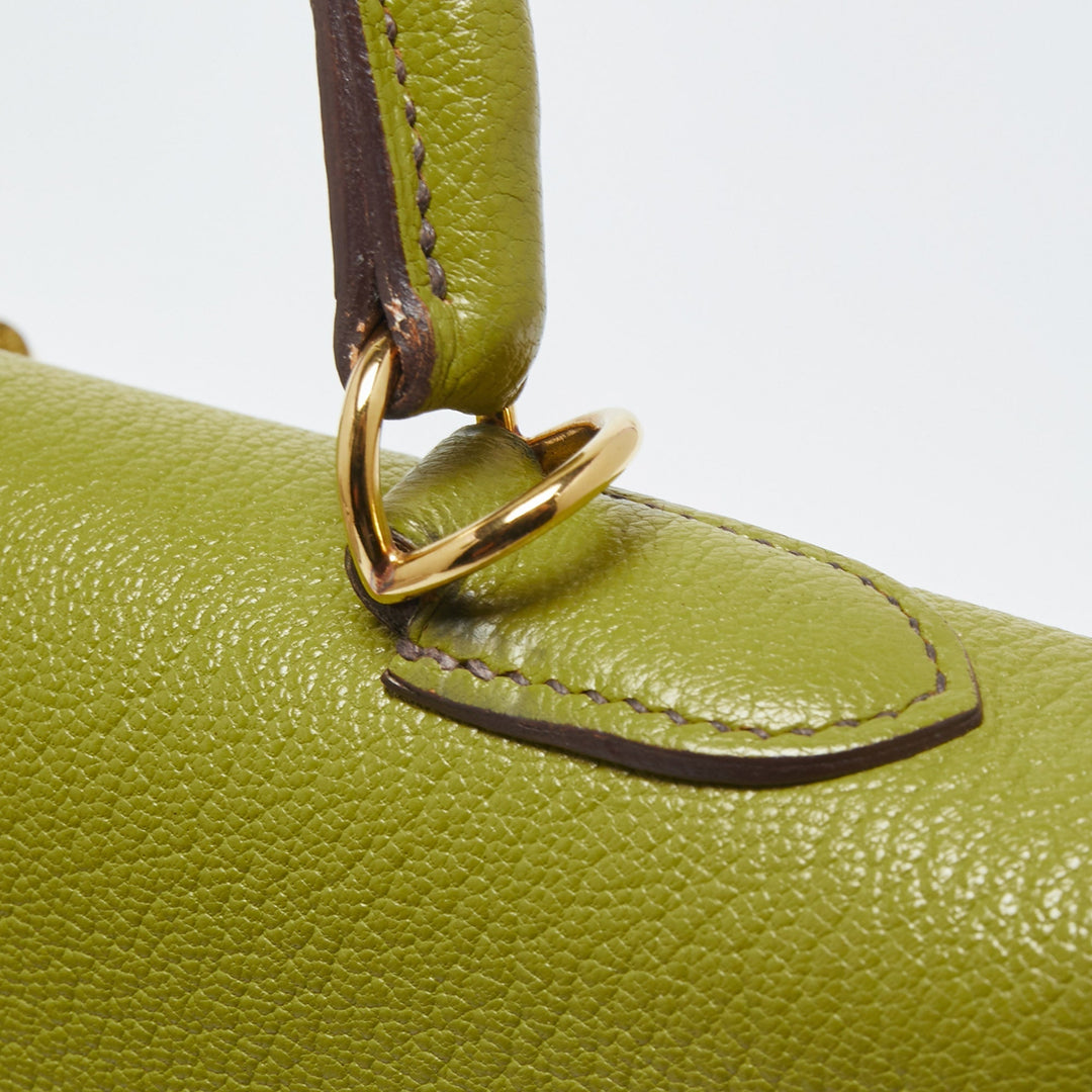 Top quality Hermes Vert Anis Chevre De Coromandel Leather Gold Plated Kelly Sellier 32 Bag