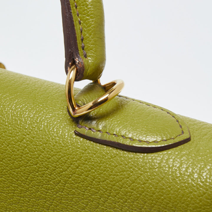 Top quality Hermes Vert Anis Chevre De Coromandel Leather Gold Plated Kelly Sellier 32 Bag