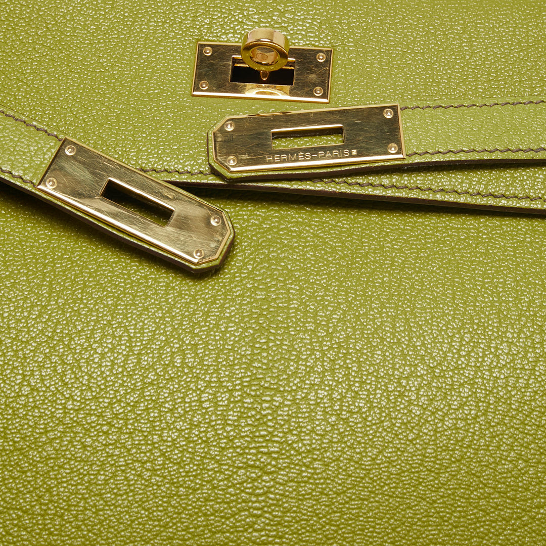 Top quality Hermes Vert Anis Chevre De Coromandel Leather Gold Plated Kelly Sellier 32 Bag