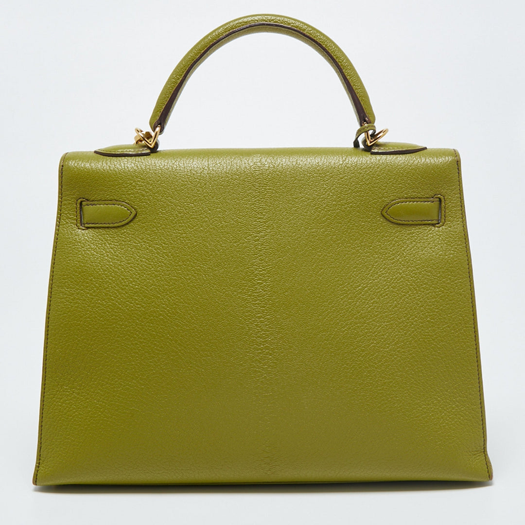 Top quality Hermes Vert Anis Chevre De Coromandel Leather Gold Plated Kelly Sellier 32 Bag