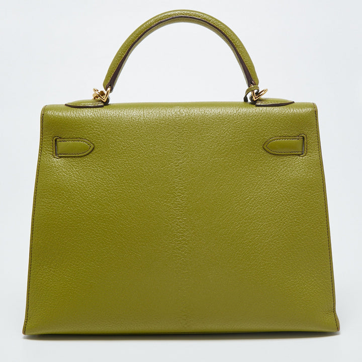 Top quality Hermes Vert Anis Chevre De Coromandel Leather Gold Plated Kelly Sellier 32 Bag