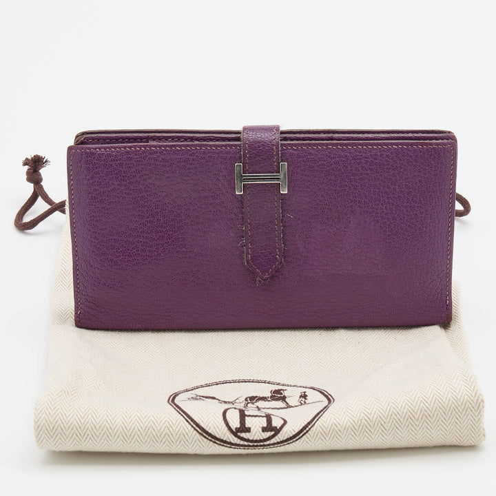 Top quality Hermes  Cyclamen Chevre Mysore Leather Palladium Finish Bearn Wallet