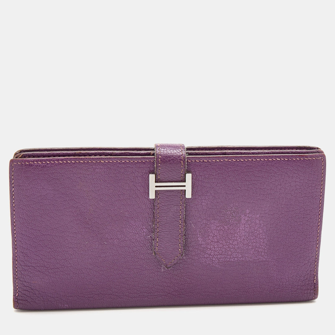 Top quality Hermes  Cyclamen Chevre Mysore Leather Palladium Finish Bearn Wallet