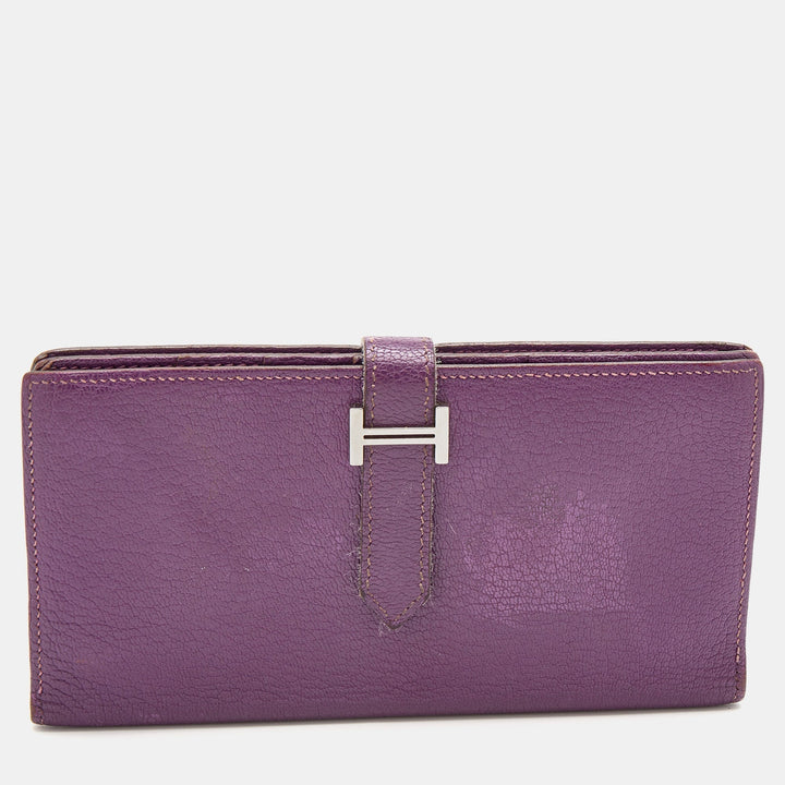 Top quality Hermes  Cyclamen Chevre Mysore Leather Palladium Finish Bearn Wallet
