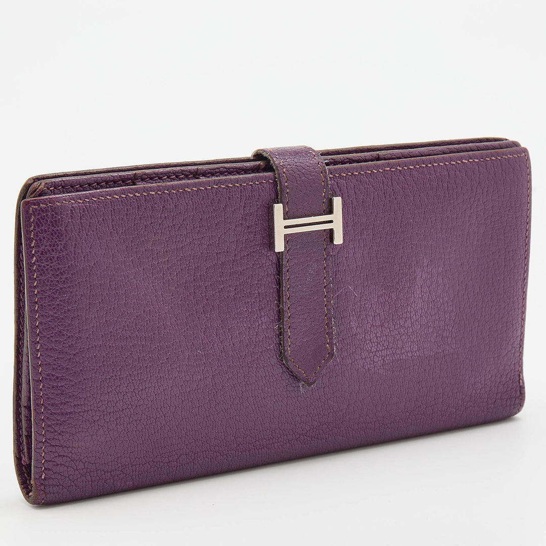Top quality Hermes  Cyclamen Chevre Mysore Leather Palladium Finish Bearn Wallet