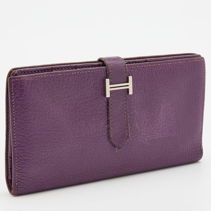 Top quality Hermes  Cyclamen Chevre Mysore Leather Palladium Finish Bearn Wallet