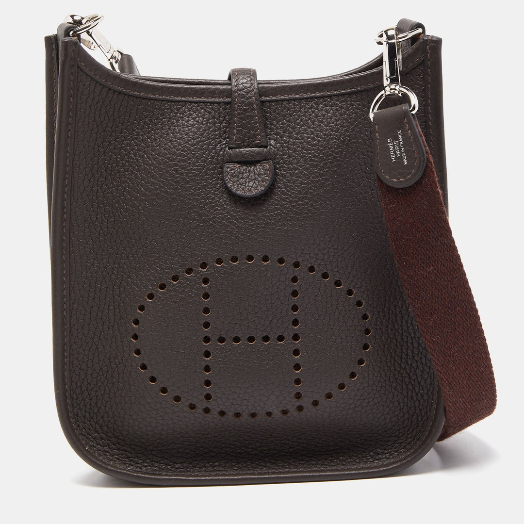 Premium Handmade Hermes Chocolat Clemence Leather Evelyne TPM Bag
