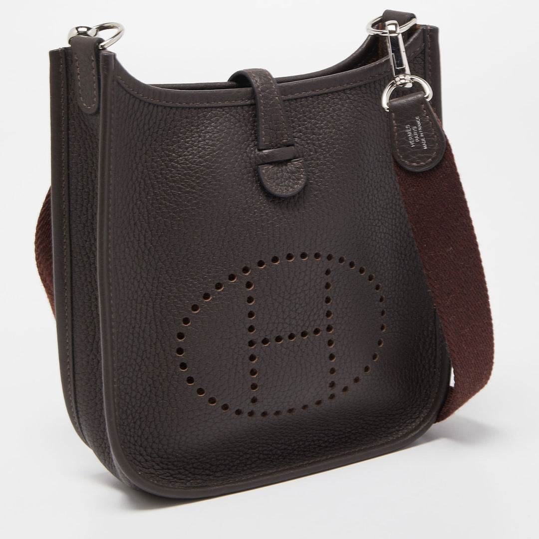 Premium Handmade Hermes Chocolat Clemence Leather Evelyne TPM Bag