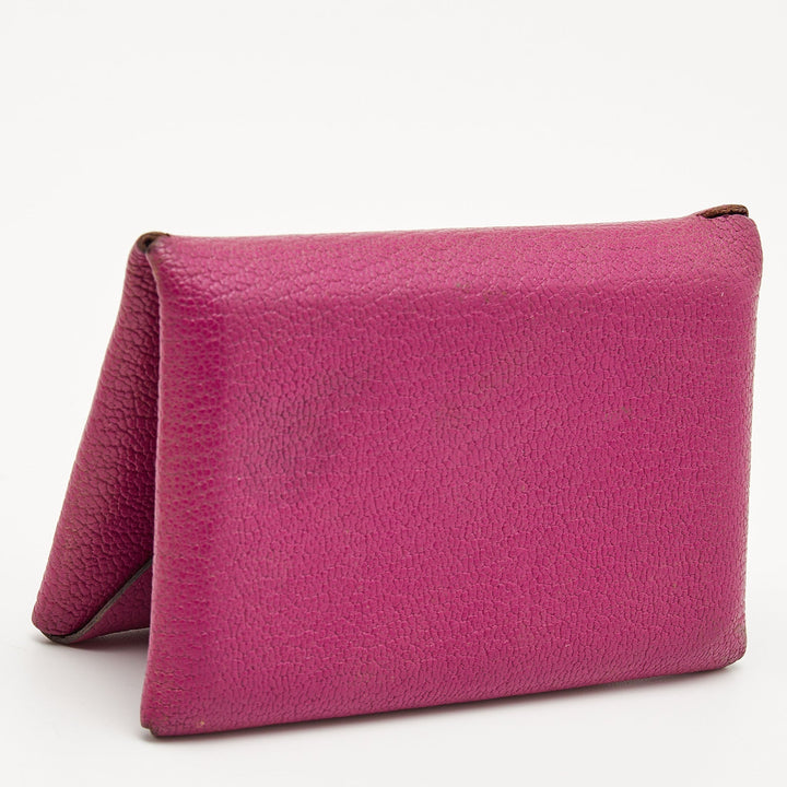 Top quality Hermes Cyclamen Chevre Mysore Leather Calvi Card Holder