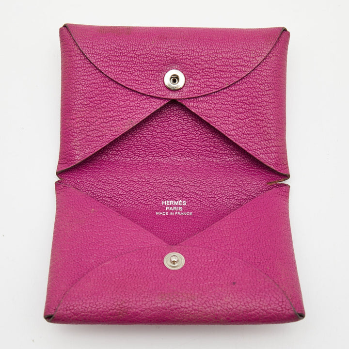 Top quality Hermes Cyclamen Chevre Mysore Leather Calvi Card Holder
