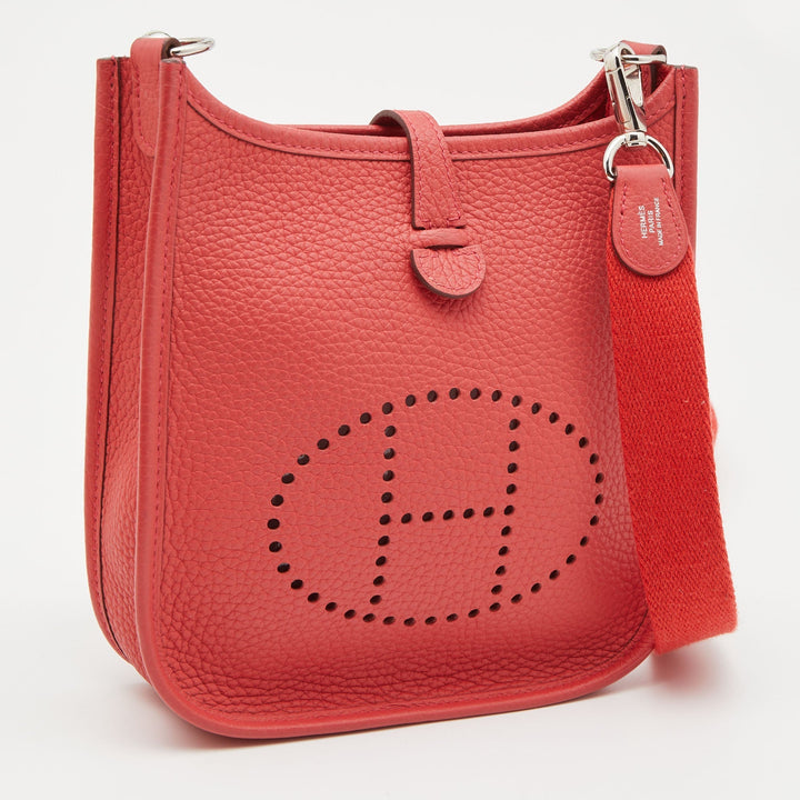 Top quality Hermes Rouge Pivoine Taurillon Clemence Leather Evelyne TPM Bag