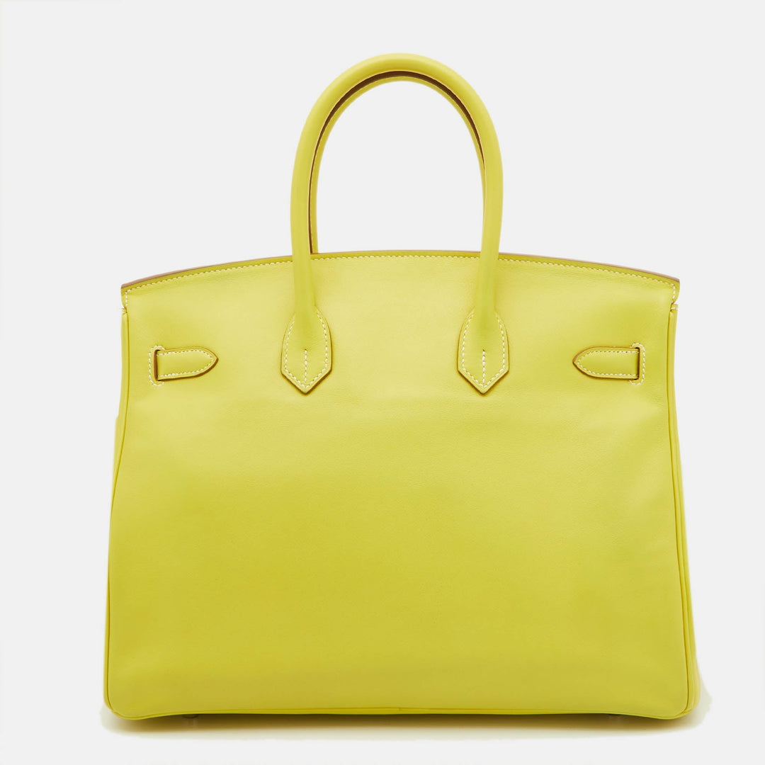 Premium Handmade Hermes Lime Swift Leather Palladium Finish Birkin 35 Bag