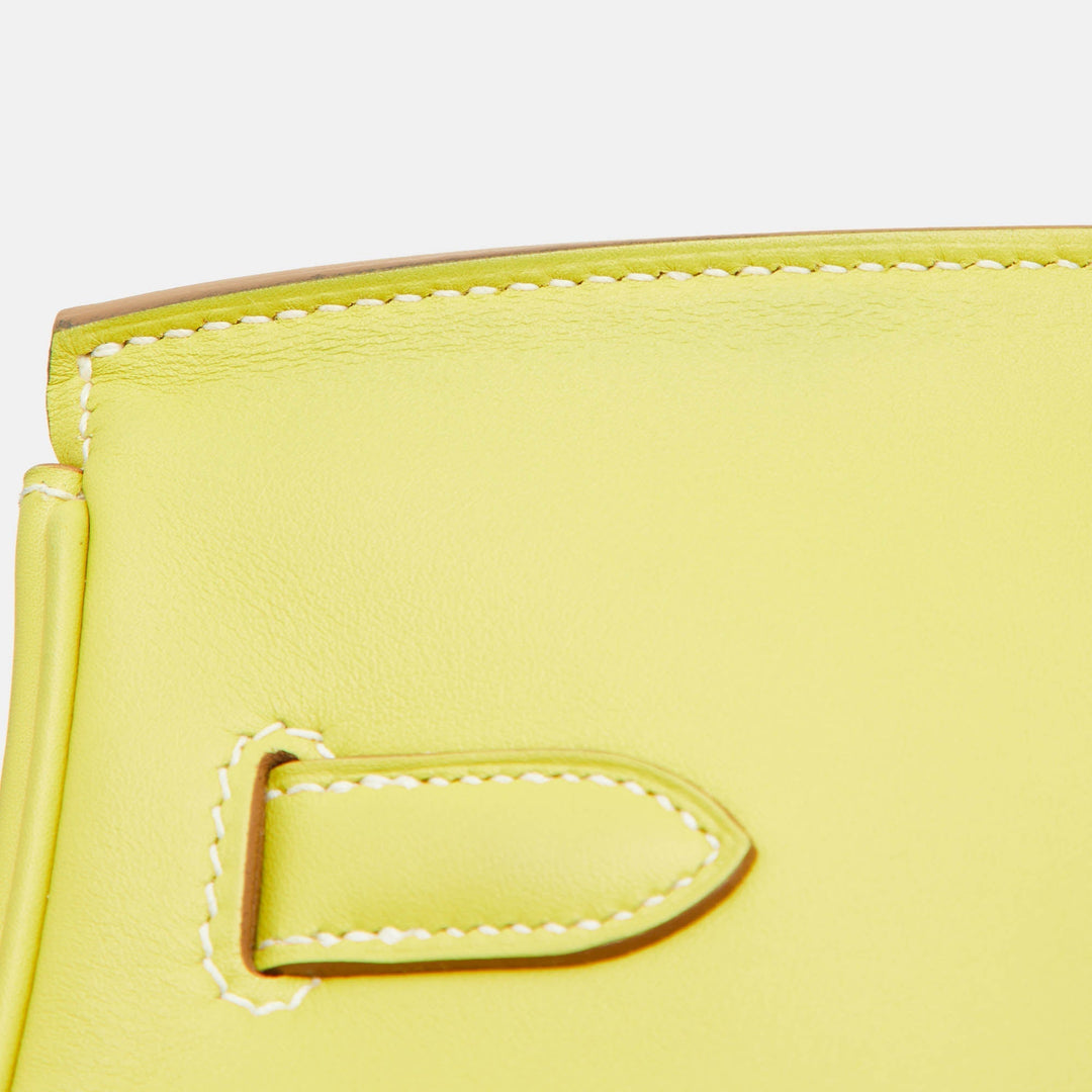 Premium Handmade Hermes Lime Swift Leather Palladium Finish Birkin 35 Bag