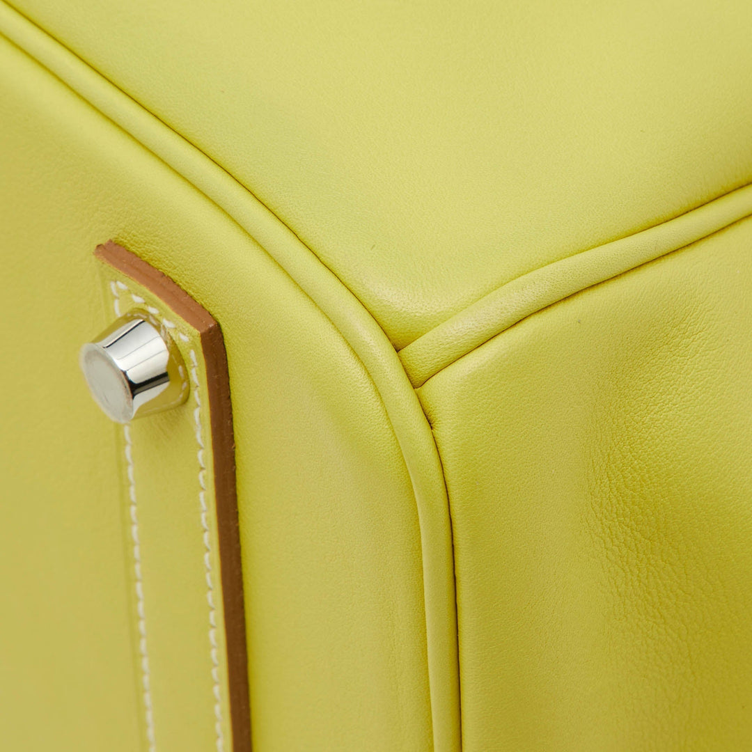 Premium Handmade Hermes Lime Swift Leather Palladium Finish Birkin 35 Bag