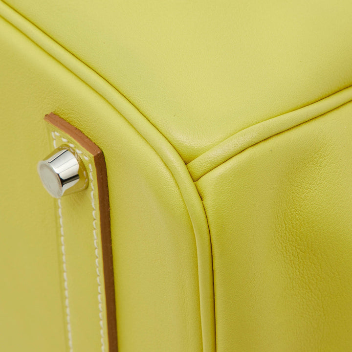 Premium Handmade Hermes Lime Swift Leather Palladium Finish Birkin 35 Bag