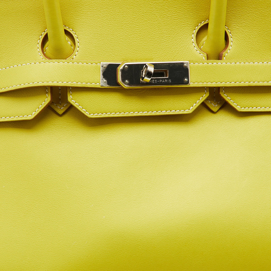 Premium Handmade Hermes Lime Swift Leather Palladium Finish Birkin 35 Bag