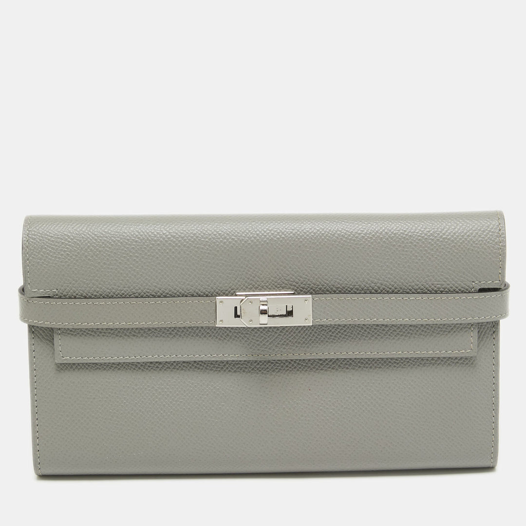 Hermes Gris Mouette Epsom Leather Kelly Classic Wallet